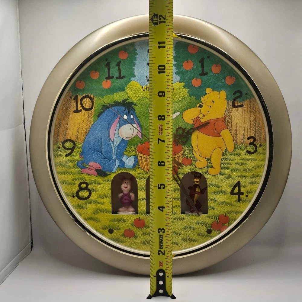 VTG DISNEY Winnie the Pooh Musical Wall Clock Gold Round - Display or Parts Only